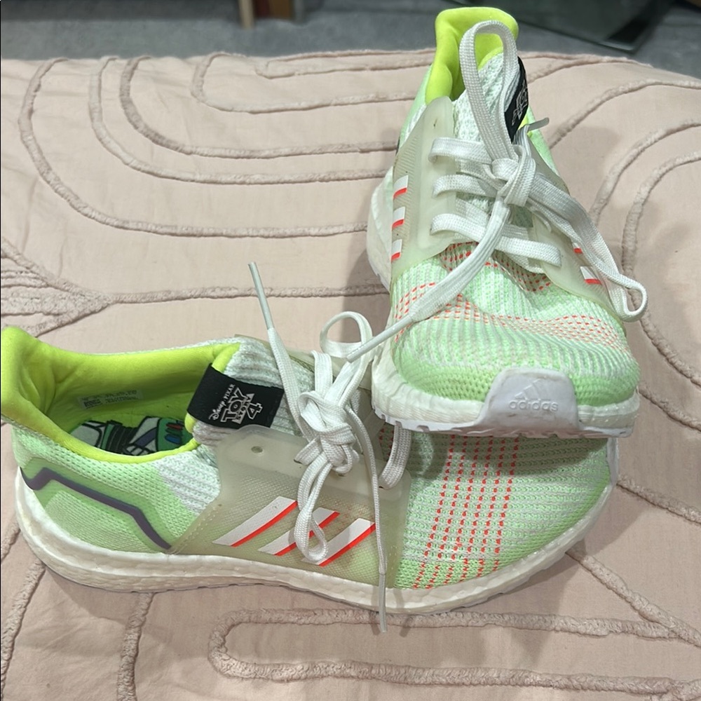 Adidas Neon Green and White Sneakers